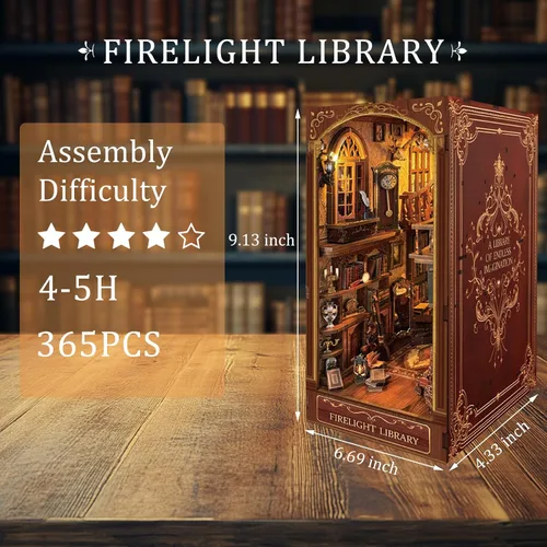 Miniatura 2 de Biblioteca Firelight Book Nook, rompecabezas de casa en miniatura DIY para decoración mágica del hogar, decoración de estantería 3D para adultos