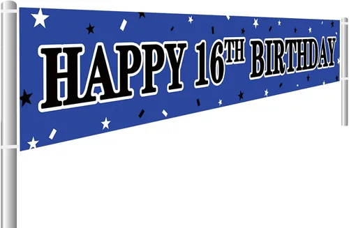 Cartel grande de feliz cumpleaños 16, letrero azul para fiesta de cumpleaños de 16 años, suministros para decoración de fiesta de cumpleaños 16 (9.8