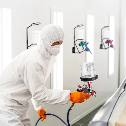Miniatura 2 de YUZES Soporte para pistola de pintura de alimentación por gravedad con 100 coladores de pintura de malla de nailon y soporte de colador extraíble