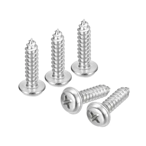 Miniatura 18 de uxcell ST3x6mm Phillips Pan Head Tornillo Autorroscante con Arandela, 100 piezas - Tornillo de madera de acero inoxidable 304 rosca completa (plata)