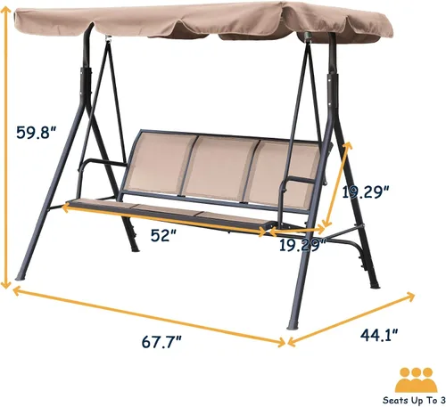 Miniatura 4 de Clihome Juego de columpios de lujo para porche al aire libre, columpios para 3 personas para columpios exteriores al aire libre para adultos, toldo