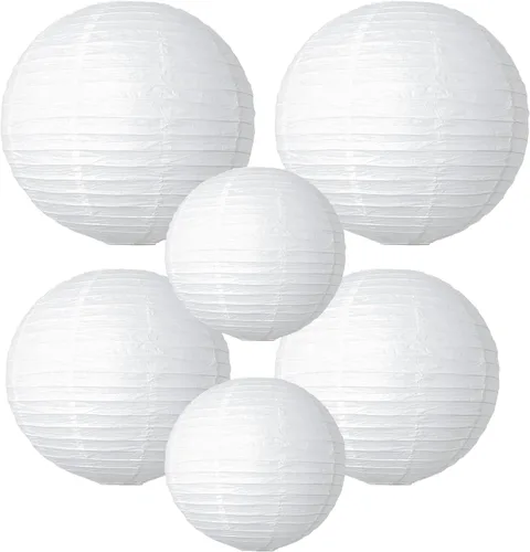 Miniatura 10 de Faroles de papel de pesca Bobber redondos, 12 linternas de papel colgantes rojas y blancas para pescadores, suministros de decoración de fiestas