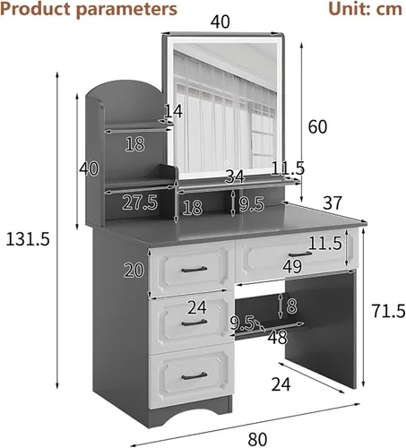 Miniatura 2 de Vanity Desk with Mirror and Lights,Makeup Vanity,Small Vanity Table for Bedroom,Classified Storage, Large-Capacity Desktop, Open Storage