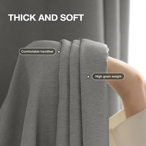 Miniatura 4 de Rinwoc - Cortinas 100% opacas gruesas y suaves de 2 paneles para dormitorio, aspecto de lino texturizado, bloqueo total de luz, cortinas