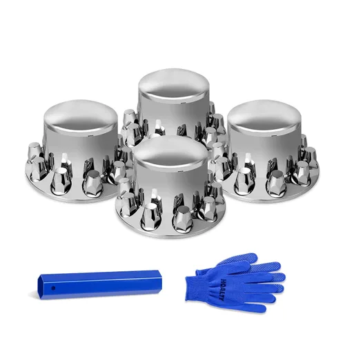 Miniatura 9 de Kit de cubierta de eje delantero de 2 cúpulas cromadas con cubiertas de tuerca de lengüeta de rosca de 32 mm/33 mm con tapas de buje removibles