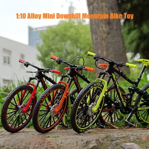 Miniatura 5 de Mini juguete de bicicleta de montaña cuesta abajo de aleación, modelo de bicicleta de dedo BMX fundido a presión para colecciones (negro/verde)