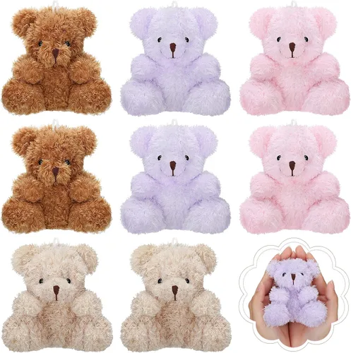Miniatura 9 de Threan 8 piezas de mini osos de peluche de 4 pulgadas, pequeños osos de peluche a granel, juguetes de animales de peluche suaves, muñecos de oso