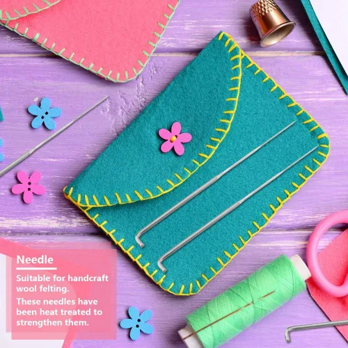 Miniatura 3 de Haosie 100 herramientas de fieltro de aguja, kits de agujas de fieltro de lana, suministros de fieltro de aguja para manualidades hechas a mano (L)