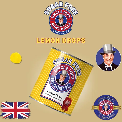 Miniatura 3 de Uncle Joe's Gotas de limón sin azúcar Dulces duros con sabor Caramelo para regar la boca Dulce británico antiguo Ideal para boca seca