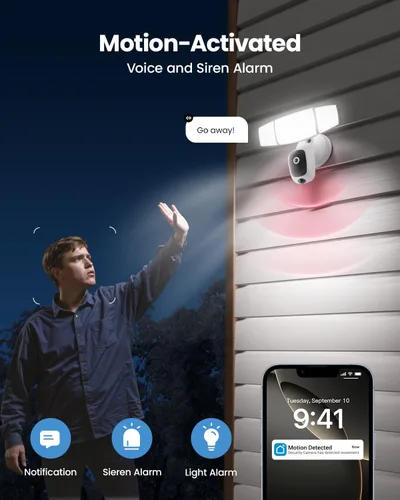Miniatura 4 de Olafus Cámara de seguridad con reflector exterior – Cámara de seguridad 2K QHD con luces de inundación activadas por movimiento, zonas de detección