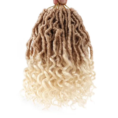 Miniatura 17 de Leeven 7 paquetes de rastas sintéticas con extremos rizados de 18 pulgadas, rastas de diosa preenrolladas para cabello de ganchillo, 84 hebras 1b#