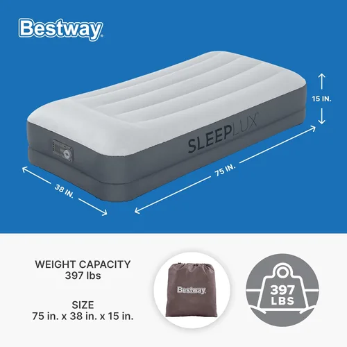 Miniatura 2 de SleepLux Colchón de aire tamaño individual súper suave y cómodo, protector resistente extra duradero con almohada integrada elevada de 15 pulgadas