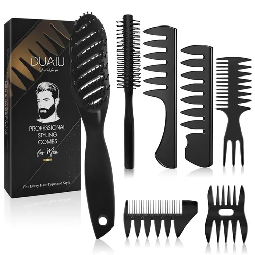DUAIU - Cepillo de pelo para hombres, 7 peines para hombres, juego de peines para peinar el cabello con cepillos de ventilación para el cabello,