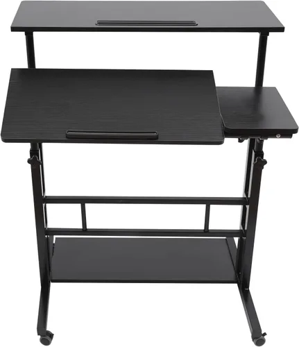 Miniatura 9 de Escritorio móvil de pie ajustable para laptop con ruedas, carrito de almacenamiento para estar de pie o sentado, para estación de trabajo de oficina