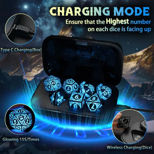 Miniatura 3 de Juego de dados LED DND, Juego de dados con luz recargable genial para mazmorras y dragones, dados poliédricos ZHOORQI D y D con caja de carga