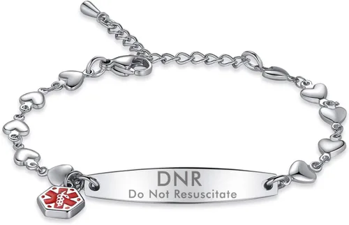 Miniatura 32 de mnmoom Pulseras de alerta médica para mujeres 6.5-8 pulgadas ajustables corazón links pulseras médicas con grabado