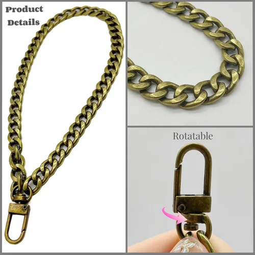 Miniatura 4 de WEICHUAN Cadena plana de hierro DIY de 8" - Correa de muñeca Cadena de muñeca Correas de bolso Cadenas de bolso Accesorios (Bronce)