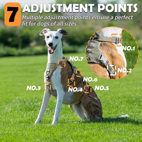 Miniatura 6 de Huntboo Arnés para perro a prueba de escapes, sin tirones, antideslizante, totalmente reflectante, diseño ajustable de 7 puntos para perros