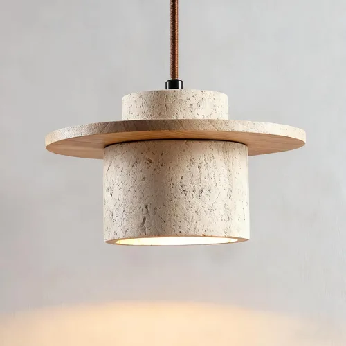 Miniatura 10 de Lámpara colgante japonesa Wabi sabi con pantalla de piedra natural, lámpara colgante de madera moderna regulable, lámpara colgante de altura