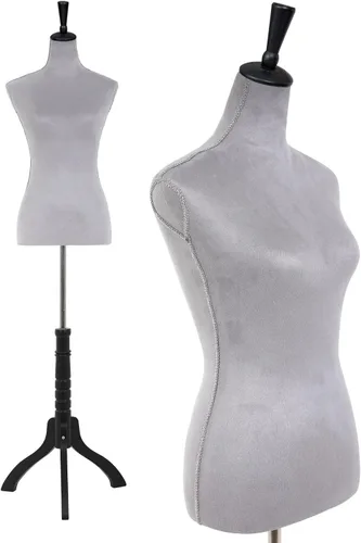 Miniatura 9 de HCY Maniquíes femeninos Torso forma de maniquí soporte para exhibición de 60 a 67 pulgadas de altura ajustable para coser base de madera, cuerpo