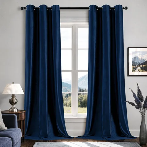 Miniatura 24 de EMEMA Juego de 2 paneles de cortinas de terciopelo de 63 pulgadas, con pestaña trasera y bolsillo para barra, cortinas con aislamiento térmico