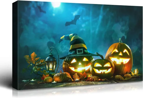Miniatura 52 de Denozer - Pintura artística de pared de Halloween, impresión artística sobre lienzo para dormitorio, sala de estar, decoración de pared del hogar