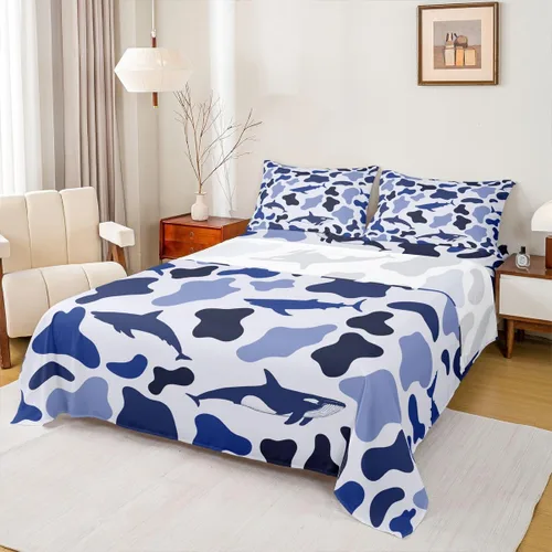 Miniatura 30 de Manfei Honeycomb - Juego de sábanas con diseño de mando de videojuegos tamaño Twin, juego de ropa de cama geométrica azul con controlador