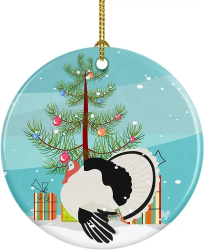 Miniatura 36 de Caroline's Treasures Adorno de cerámica de Navidad pintado o de codorniz chino, decoración colgante de árbol de Navidad verde azulado para el hogar