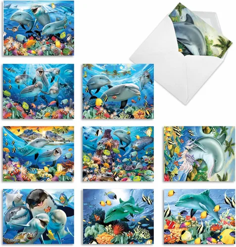 The Best Card Company - 10 tarjetas en blanco para todas las ocasiones (4 x 5.12 pulgadas) - Surtido de tarjetas náuticas, oceánicas, de vida marina