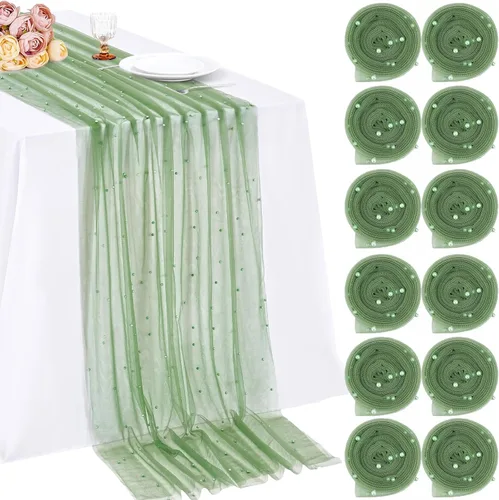 Miniatura 36 de LuoluoHouse Camino de Mesa de Perla para Centros de Mesa de Boda: Camino de Mesa de Perla de 10 pies, Decoración de Mesa de 29x120 Pulgadas de Tul