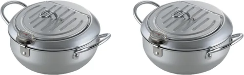 Miniatura 6 de Olla japonesa Tempura con tapa y termómetro, compatible con calor por inducción, fabricada en Japón, 7.9 in, 1 paquete
