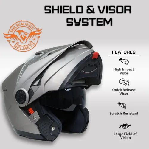 Miniatura 5 de Milwaukee Helmets Silver Ominous Dual Sport Advanced - Casco modular para motocicleta, aprobado por DOT, MPH9822DOT, pequeño