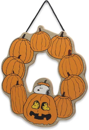 Miniatura 2 de Peanuts Snoopy Jack-O-Lantern - Guirnalda de Halloween colgante de madera para decoración de pared, divertido letrero de Snoopy para el hogar Naranja