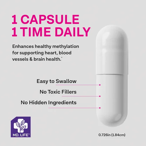 Miniatura 4 de MD Life L-metilfolato de 1 mg - Suplemento activo de L-metilfolato de grado profesional - 90 cápsulas - Suplementos MTHFR de máxima potencia - L