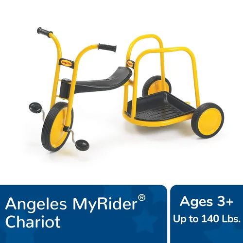 Miniatura 3 de Children's Factory MyRider Chariot Bike para hasta dos pasajeros, triciclo para niños a partir de 3 años, soporta hasta 140 libras, color amarillo