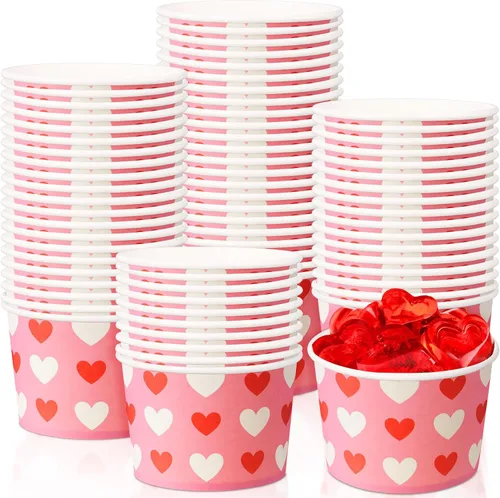 Miniatura 9 de Shellwei Paquete de 50 tazas de helado de 9 onzas para el día de San Valentín, cuencos de postre desechables con corazón, cuencos de papel