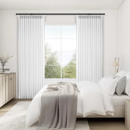 Miniatura 8 de Topfinel 2 paneles de cortinas plisadas de lino beige y blanco de 63 pulgadas de largo, para dormitorio y sala de estar, cortinas semitransparentes