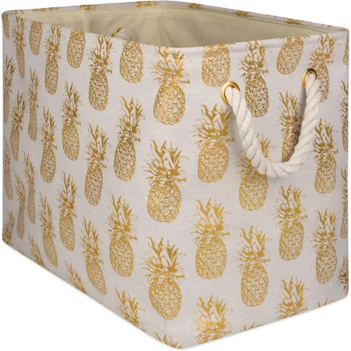 Miniatura 17 de DII Contenedor de almacenamiento de poliéster, colección metálica dorada plegable con asas, grande y redondo, color blanco hueso natural Blanquecino