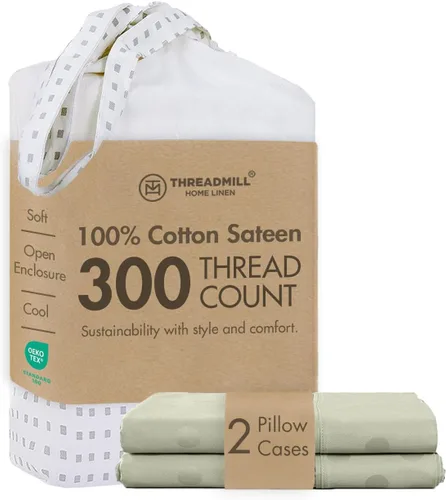 Miniatura 37 de Threadmill Home Linen Bedding - Juego de sábanas de 300 hilos, 100 % algodón, juego de cama de lujo, 4 piezas, tejido de satén suave, color blanco