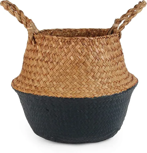 Canasta tejida de algas marinas para almacenamiento, lavandería, picnic, maceta, bolsa de playa y almacenamiento de comestibles y juguetes (Pequeño,