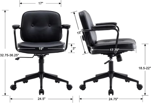 Miniatura 2 de DUOMAY Silla de escritorio retro para computadora de oficina en casa con reposabrazos, moderna silla giratoria de piel sintética con respaldo medio