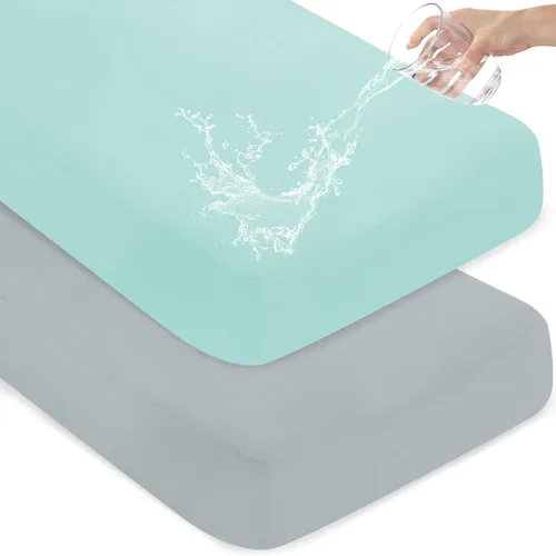 Sábanas impermeables para cuna para niños, paquete de 2, sábana bajera para cuna neutra de 52 x 28 pulgadas para cuna estándar y colchón de cama