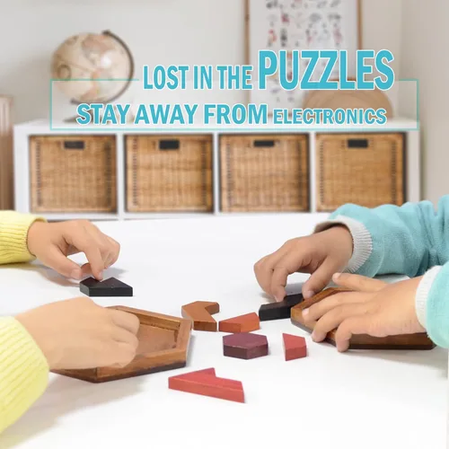 Miniatura 2 de KINGOU Rompecabezas de madera hexagonal Tangram para niños y adultos, rompecabezas de madera para niños y adultos, juegos de rompecabezas
