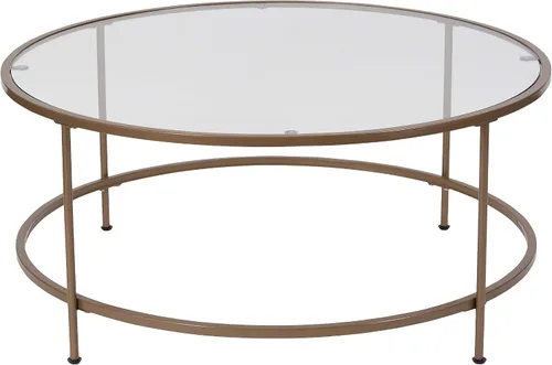 Miniatura 9 de Flash Furniture Astoria Collection - Mesa de centro redonda, moderna mesa de centro de cristal transparente, marco dorado mate