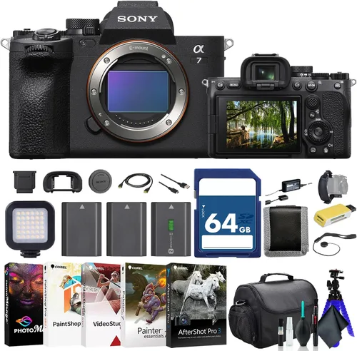 Sony Cámara sin espejo a7 IV ILCE-7M4/B, tarjeta de memoria de 64 GB, bolsa, 2 baterías compatibles con NP-FZ100, lector de tarjetas, luz LED,