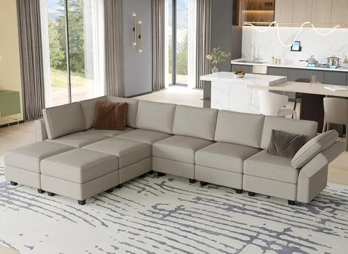 Miniatura 9 de Belffin Sofá modular en forma de U de gran tamaño con tumbonas dobles reversibles de terciopelo con almacenamiento, color negro