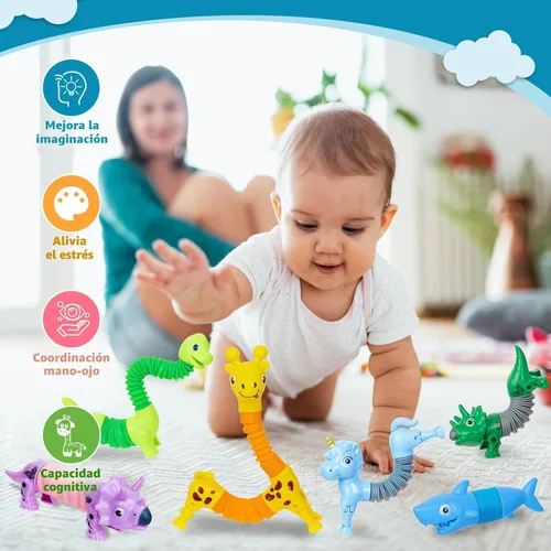 Miniatura 2 de Tubos Pop de Animales Juguetes Fidget 10PCS, Juguetes Sensoriales para Autismo y Alivio del Estrés, Juguetes de Viaje para Coche y Avión, Rellenos