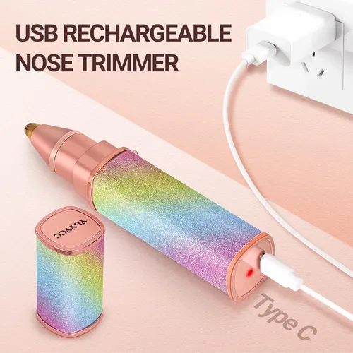 Miniatura 4 de Depilación de vello facial para mujeres: Recortadora 2 en 1 recargable de vello de nariz y cejas, afeitadora facial con luz LED incorporada para Rosa