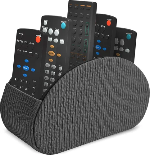 Miniatura 20 de QIELIZI Soporte para control remoto, organizador de escritorio de piel sintética con 5 compartimentos espaciosos para controles remotos de TV
