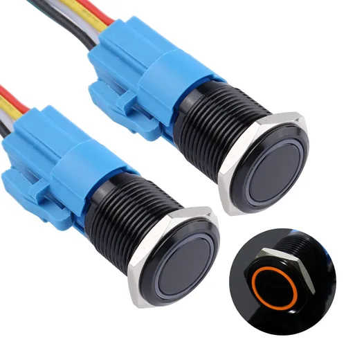 Miniatura 19 de 2 piezas de interruptor de botón de presión momentáneo de 16 mm 12V-24V LED de anillo 1NO 1NC impermeable (ON)-Apagado Cáscara de botón de metal